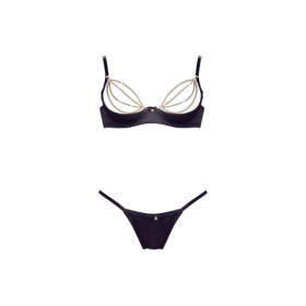 Soutien-gorge sexy demi-seins en satin avec chainette et string 